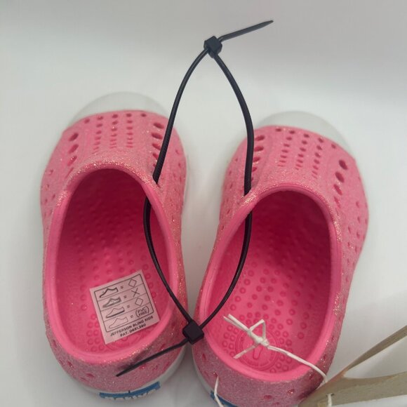 NWT Native Shoes Jefferson Bling Girl's Water Shoes pink sparkle white shell c5 - Picture 7 of 8